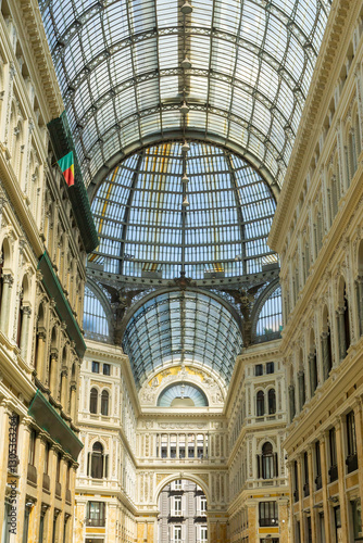 Galleria umberto I in Naples with glass ceiling and ornate architecture