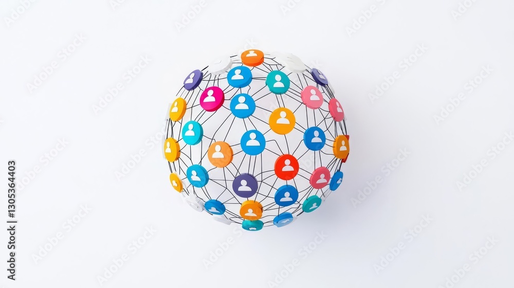 A visual representation of interconnected users in a digital network sphere. A visual representation of interconnected users in a digital network sphere.