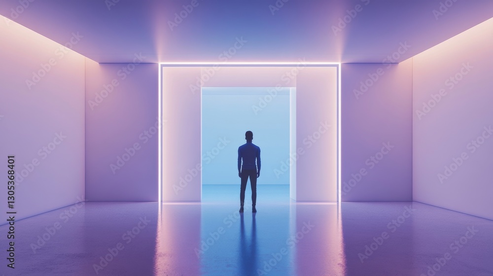 A person stands alone in a surreal space. A person stands alone in a surreal space.