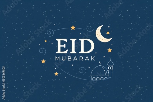 Beautiful Eid Mubarak Greeting with Mosque and Moon Design