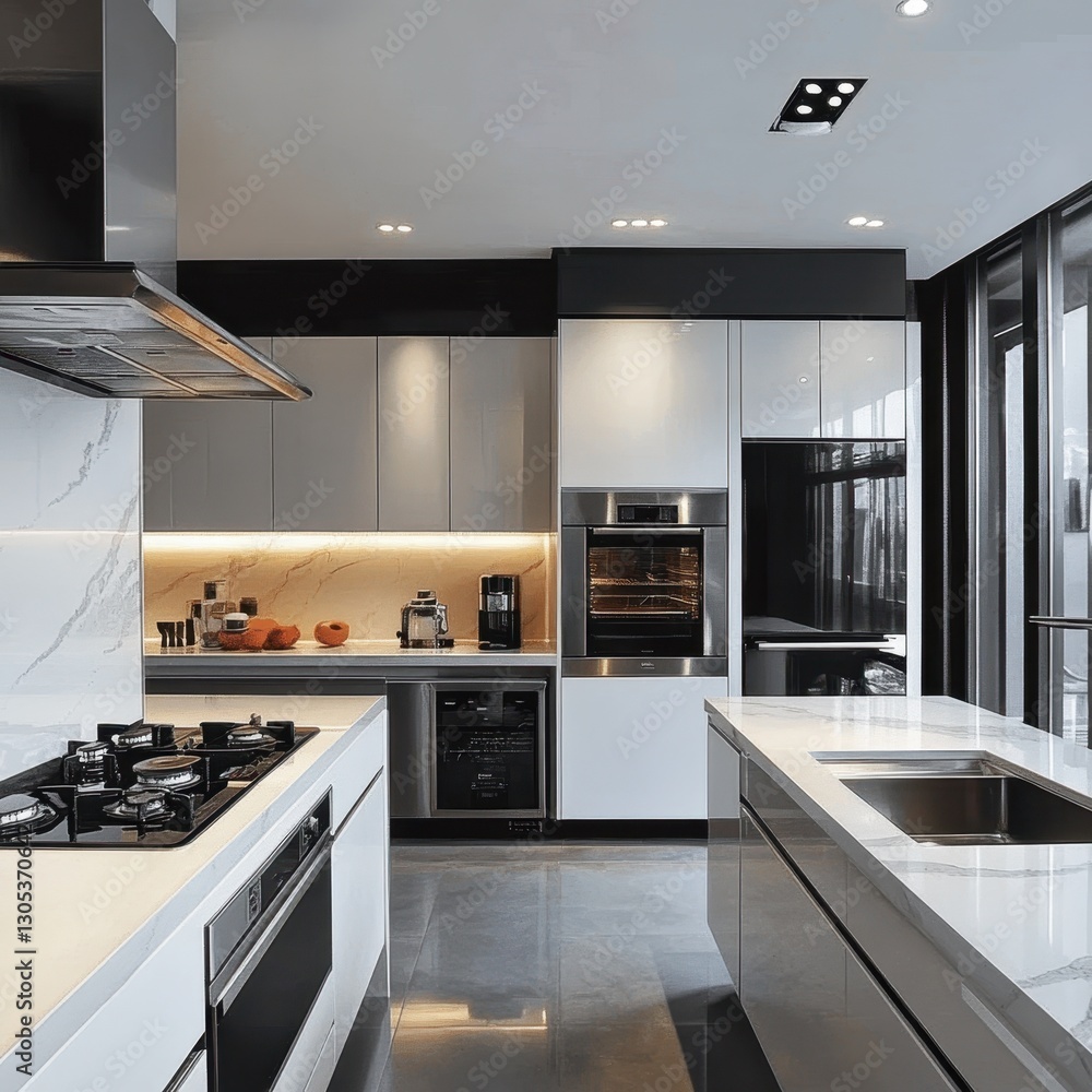 Fototapeta premium A modern and well designed kitchen interior with appliances