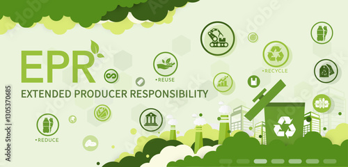 EPR Extended Producer Responsibility concept. Producer responsibility, Circular economy, Zero waste recycling, World environment and Sustainable development, Green Vector illustration.