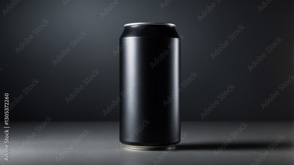 Minimalist black aluminum can on dark background Minimalist black aluminum can on dark background