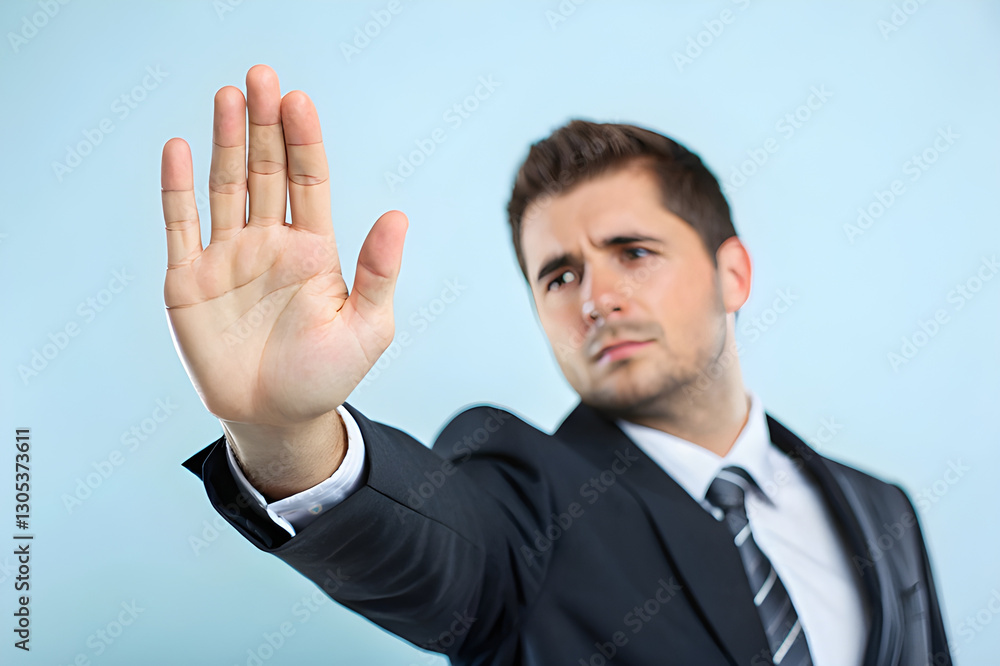 Serious Businessman Making a Stop Gesture – Warning and Refusal Concept Serious Businessman Making a Stop Gesture – Warning and Refusal Concept
