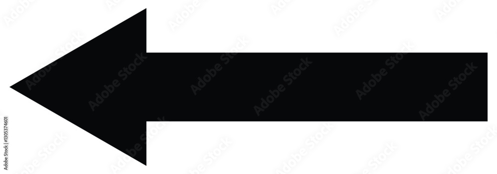 Large black long arrow icon. Long arrow pointing to the left isolated on a white background. Large black long arrow icon. Long arrow pointing to the left isolated on a white background.