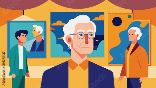With a lifetime of experiences to draw from these senior curators have put together an exhibition that highlights the beauty of imperfection and the intrigue of the unknown.. Vector illustration