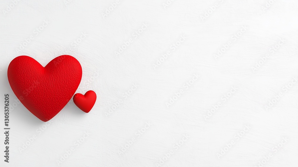Two Red Hearts on White Background Romantic Minimalist Valentine's Day Design Two Red Hearts on White Background Romantic Minimalist Valentine's Day Design