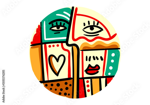 abstract face illustration in a contemporary cubism style. 
