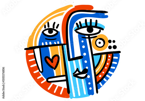 abstract face illustration in a contemporary cubism style. 