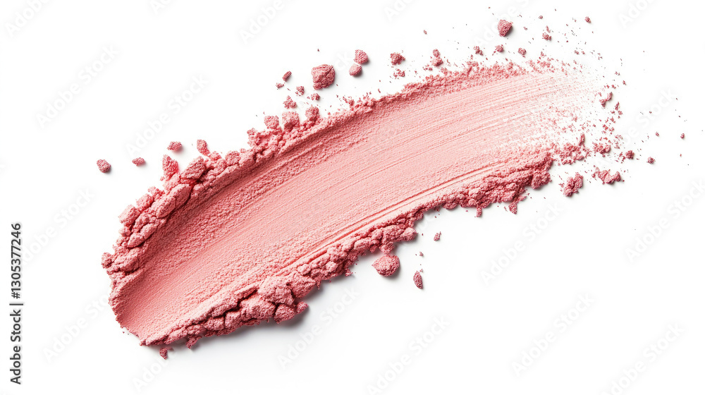 Fototapeta premium A swatch of pink blush powder, showing texture and pigment on a white background. Ideal for beauty product photography, makeup swatches and cosmetic ingredient visuals.