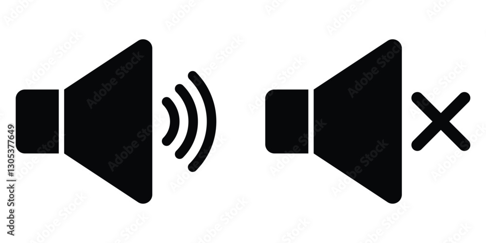 Sound on off icons vector in line style. Sound volume and mute icon. Sound icon, Speaker icons, Volume icons, Vector illustration. Sound on off icons vector in line style. Sound volume and mute icon. Sound icon, Speaker icons, Volume icons, Vector illustration.