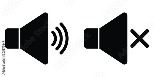 Sound on off icons vector in line style. Sound volume and mute icon. Sound icon, Speaker icons, Volume icons, Vector illustration.