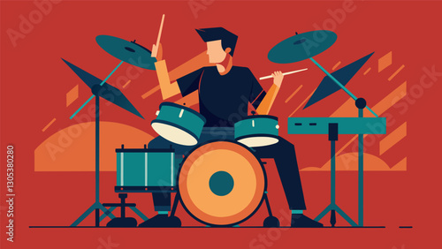 The drummers pace may have slowed but his precise beats are still the backbone of every song they record.. Vector illustration