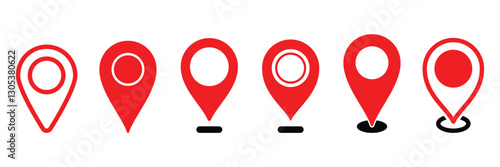 Red map pin icon set vector illustration