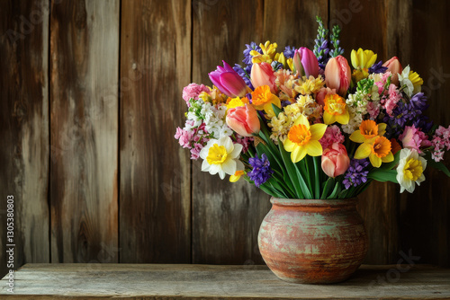Wallpaper Mural A vibrant bouquet of spring flowers in a rustic vase Torontodigital.ca