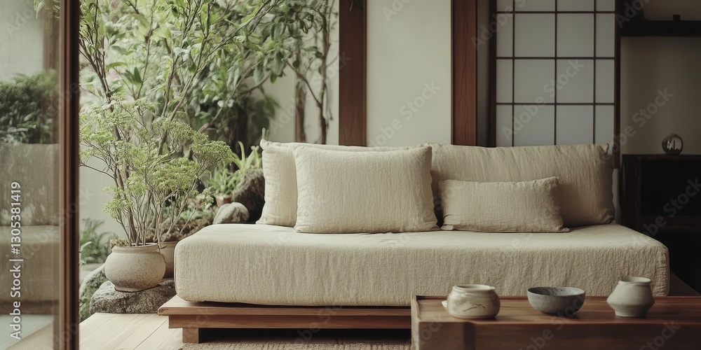 Fototapeta premium A cozy interior scene with a comfortable sofa and plants