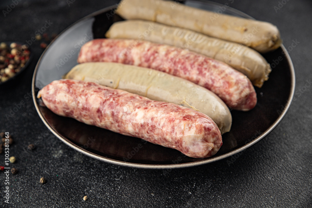 raw sausages pork, beef, chicken, lamb fresh tasty food dish delicious gourmet food background on the table rustic food top view copy space raw sausages pork, beef, chicken, lamb fresh tasty food dish delicious gourmet food background on the table rustic food top view copy space