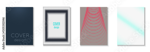 Dot Template Set. Summer Concept With Minimal Art. Flat Invitation With Geometric Frame. Wave Flyer. Minimalist Halftone Pattern. Geometric Party Poster. Trendy Dot Template