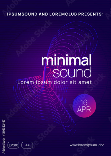 Night Club Poster. Electronic Beat Illustration. Festival Vector. Green Techno Banner. Edm Set. Blue Dj Background. Night Club Electro Element. Pink Night Club Poster