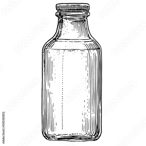 Vintage engraved illustration of a glass bottle showcasing intricate details and classic design