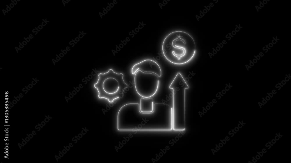 Glowing neon management, icon isolated on black background. HD Video motion graphic animation icon Glowing neon management, icon isolated on black background. HD Video motion graphic animation icon