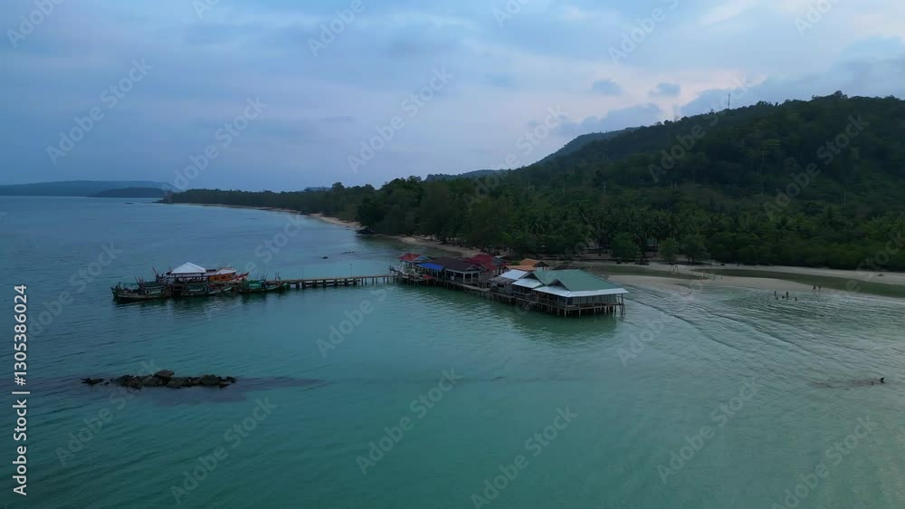 palm trees island, stilt houses in Cambodia. Unbelievable aerial view drone palm trees island, stilt houses in Cambodia. Unbelievable aerial view drone