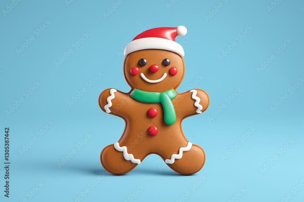a close up of a gingerbread man with a santa hat and scarf a close up of a gingerbread man with a santa hat and scarf