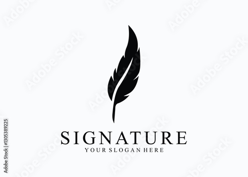 Quill Feather Pen, Minimalist Signature Handwriting logo design vector on white background