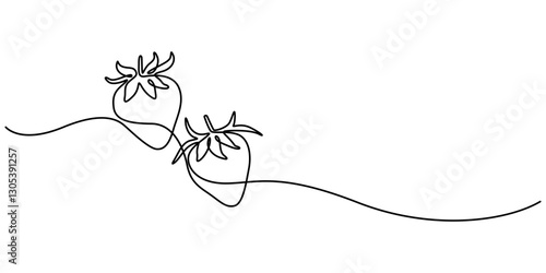 Vector strawberry with one line style and spots, Single continuous line drawing of organic strawberry for fruit icon fresh berries fruitage concept, Vector illustration with continuous line drawing.