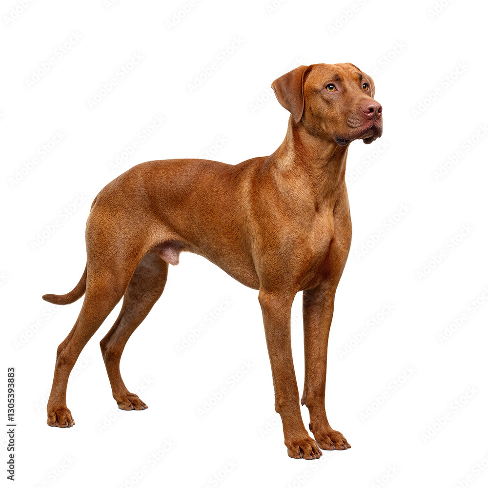 Majestic Rhodesian Ridgeback with a striking red coat standing proudly displaying its strong build and confident stance Majestic Rhodesian Ridgeback with a striking red coat standing proudly displaying its strong build and confident stance