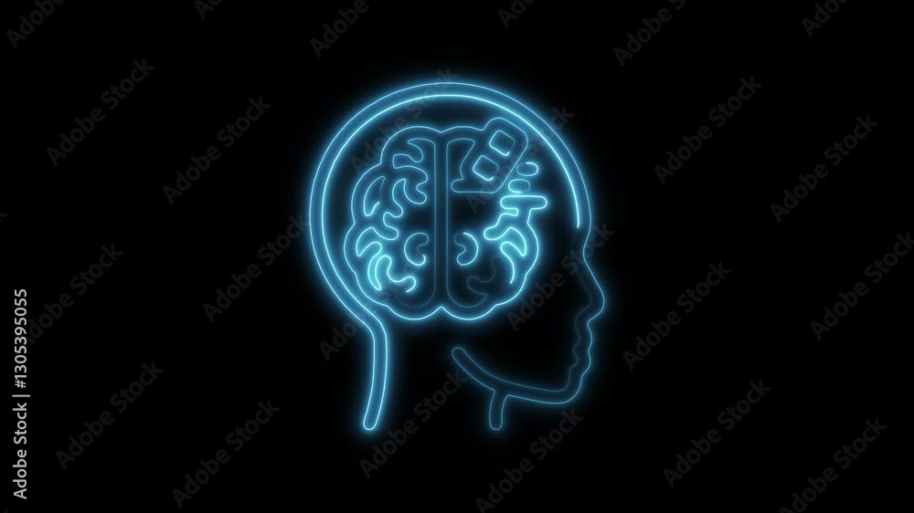 Glowing neon memory, icon isolated on black background. HD Video motion graphic animation icon Glowing neon memory, icon isolated on black background. HD Video motion graphic animation icon