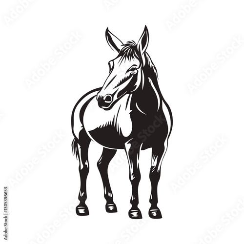 Black and White Mule Illustration High Resolution Monochrome Vector Clip Art