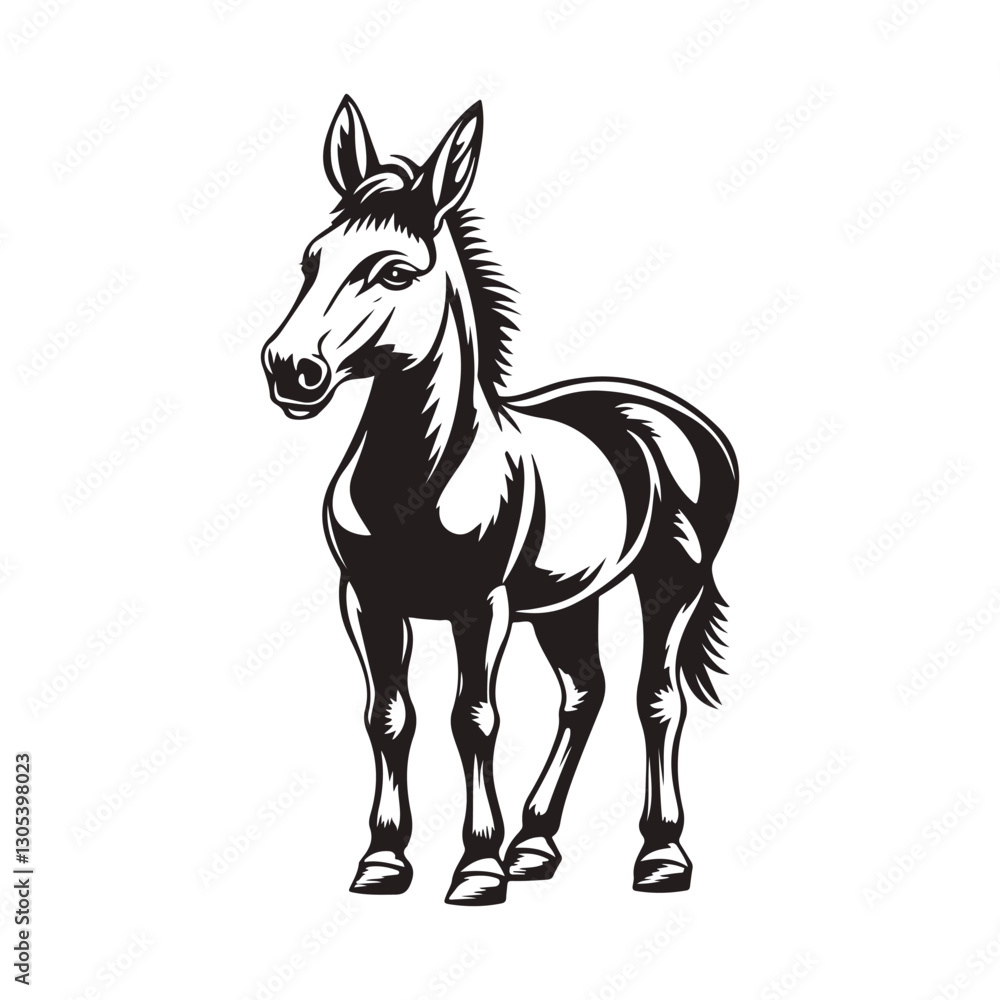 Obraz premium Black and White Mule Illustration High Resolution Monochrome Vector Clip Art