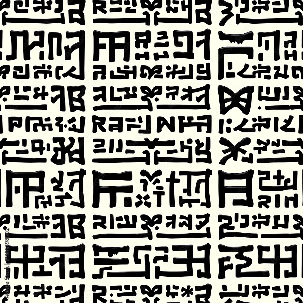 Fototapeta premium Abstract Geometric Pattern: A seamless pattern of bold, black geometric shapes against a light background, creating a dynamic and visually captivating texture.