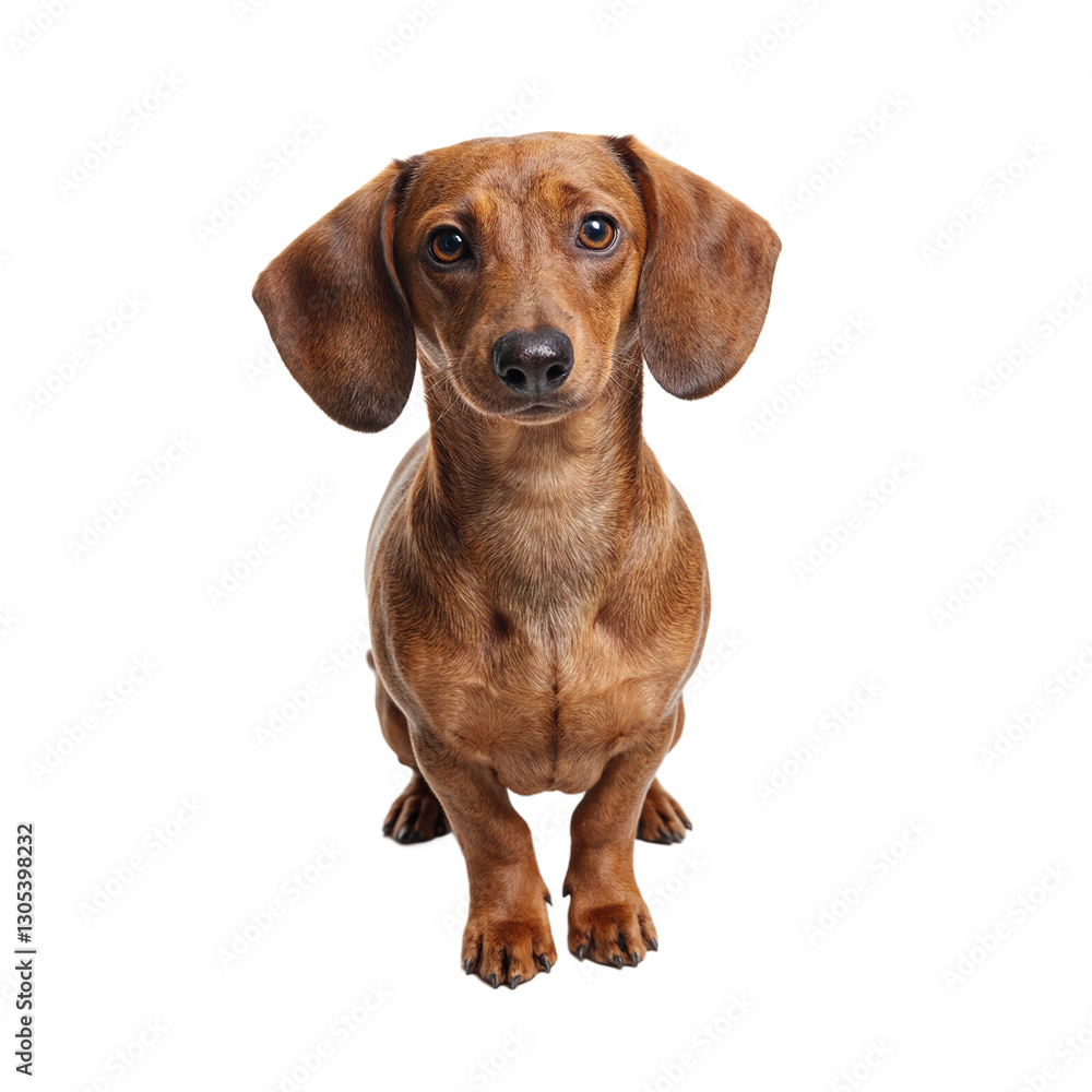Adorable Dachshund with smooth brown coat and attentive gaze on white background Ideal for pet lovers and animal themes Adorable Dachshund with smooth brown coat and attentive gaze on white background Ideal for pet lovers and animal themes