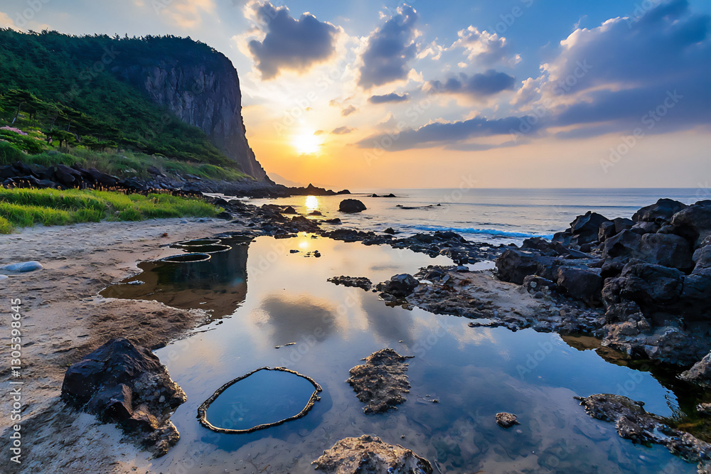 Obraz premium jeju sunset tidal beach