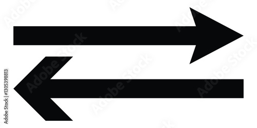 Straight long double vector arrow. Horizontal long straight arrow with two left and right pointers. Black width symbol isolated on white background.