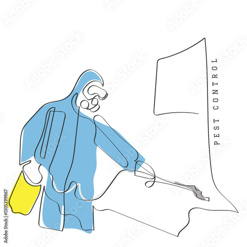 Hand drawn line art vector of a handyman. Pest Control Services poster.Hand drawn line art vector of a Professional Pest Control Exterminator. Pest Control service handyman working to remove cockroach