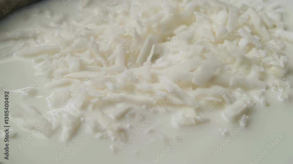 Coconut Falling into Milk Closeup Coconut Falling into Milk Closeup