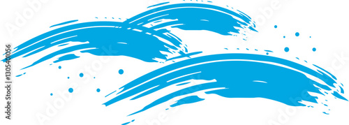 手書き　筆　波　水色　和風　ブラシ