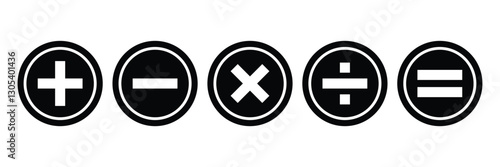 Math symbols icon set. Basic mathematical symbol. Plus, minus, multiply, division, equals icon. Simple vector icon calculator. Calculator button, business finance concept in vector.