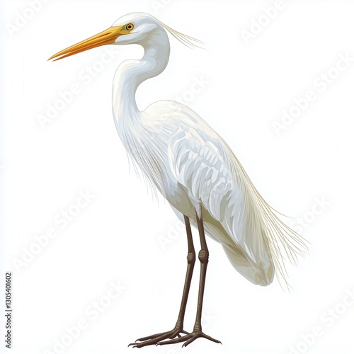 Vector Illustration of a Cattle Egret on a Clean White Background