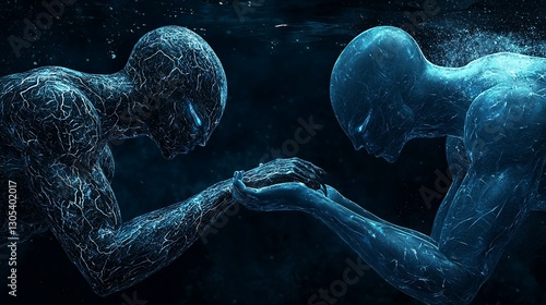 Underwater figures touching hands photo