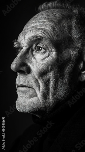 black and white portrait of an elderly man with deep wrinkles