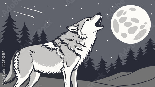 A wolf howling under the full moon