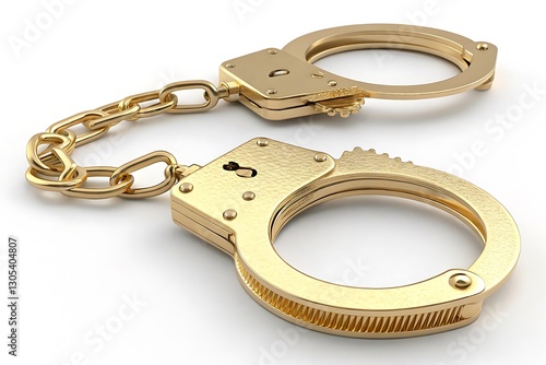 Golden Handcuffs on a White Background