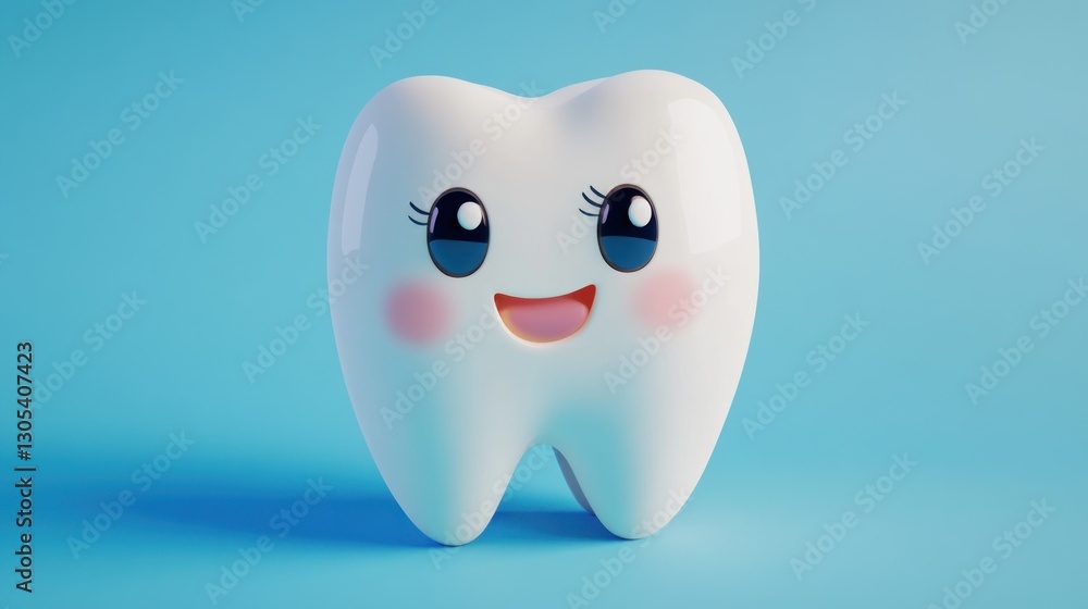 Cute cartoon tooth on light blue background (4)