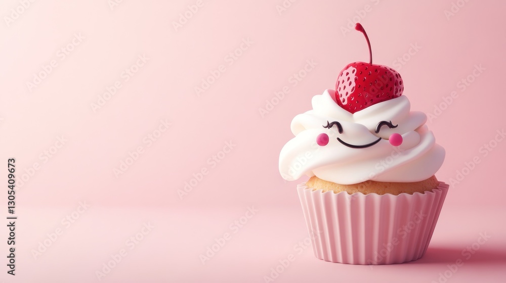 Cute cupcake with cherry on pink background (2) Cute cupcake with cherry on pink background (2)