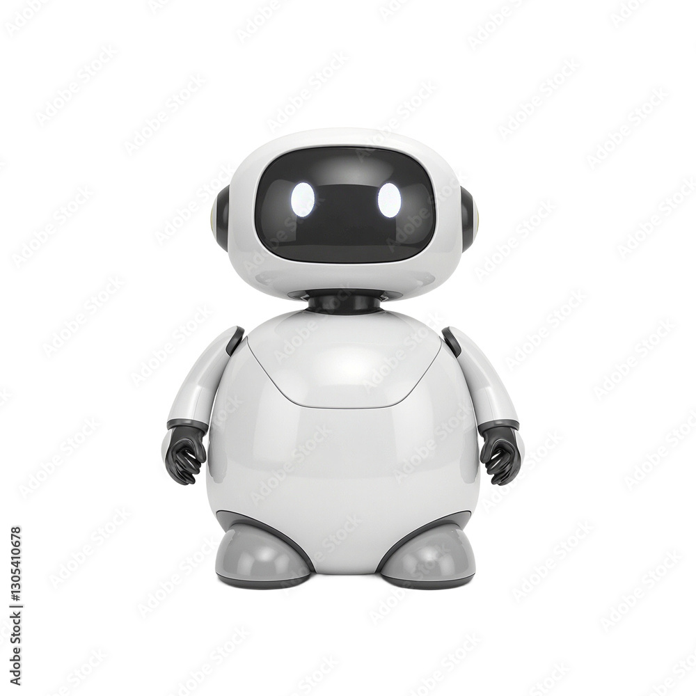 Fototapeta premium A cute futuristic robot with glowing eyes on a white background perfect for tech concepts and innovation themes