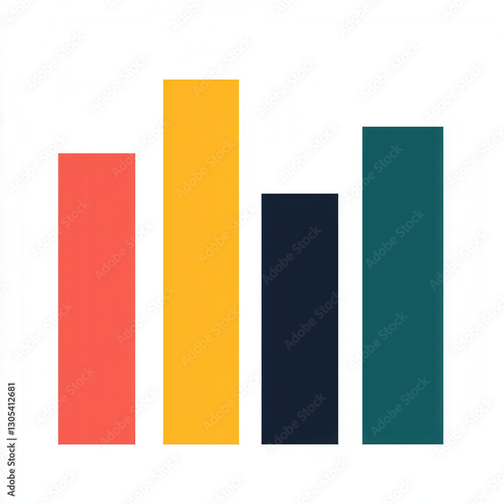 Vibrant bar chart with upward trend in red, yellow, dark blue, and green colors, representing data visualization and growth Vibrant bar chart with upward trend in red, yellow, dark blue, and green colors, representing data visualization and growth